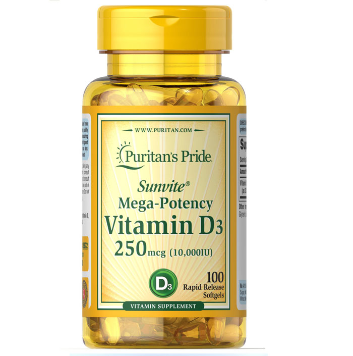 Puritan Pride   - Vitamin D3 250 Mcg - 100 Softgels