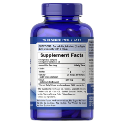 Absorbable Calcium 1200 mg Plus Vitamin D3 25 mcg 100 Softgel