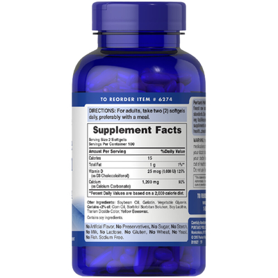 Absorbable Calsium 1200 mg + Vitamin D3 25 mcg 200 Softgel